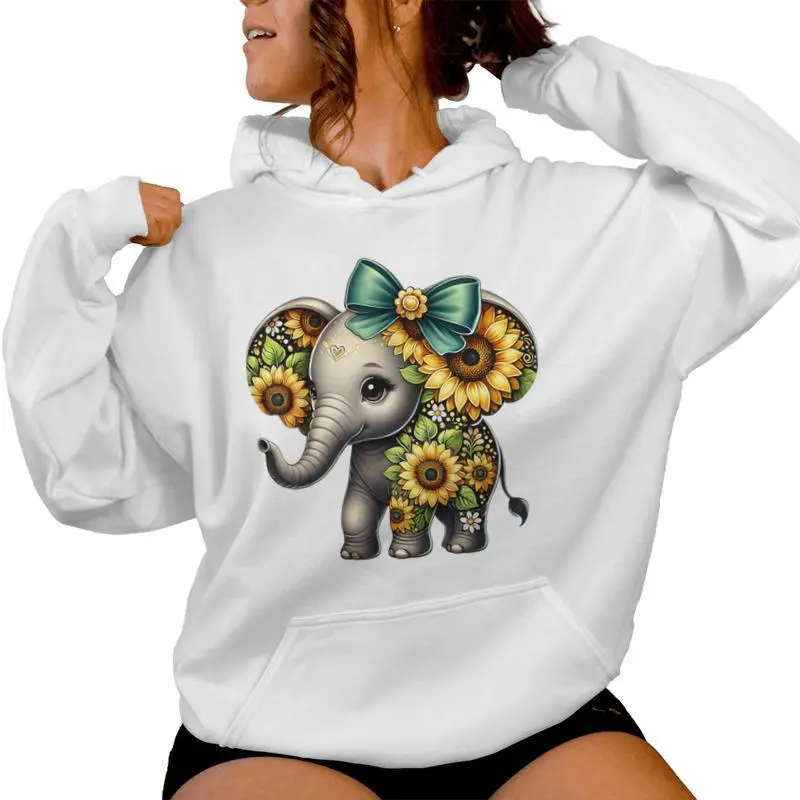 Flower Elephant Sunflower Flower Bow Graphic Girls Women Hoodie