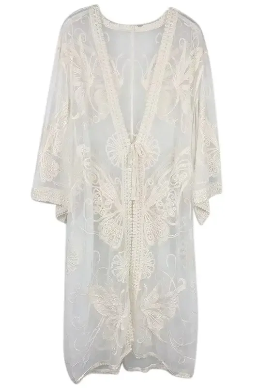 Butterfly Pattern Lace Kimono  choice of colors