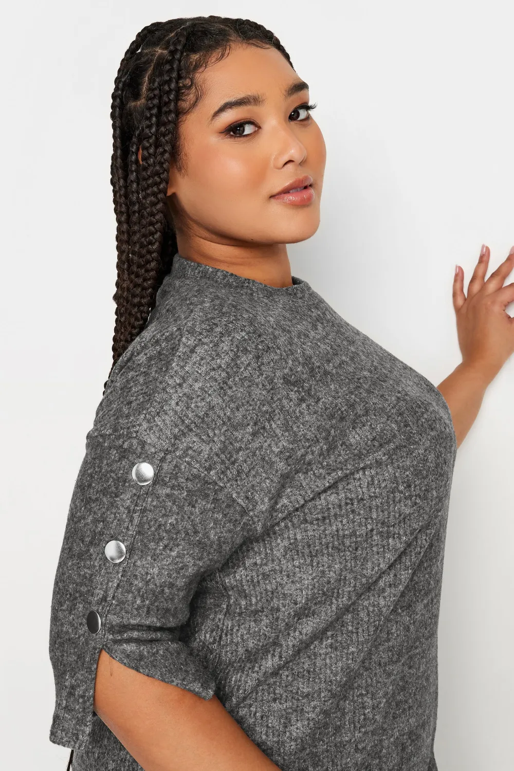 YOURS Curve Beige Brown Soft Touch Button Detail Mini Dress