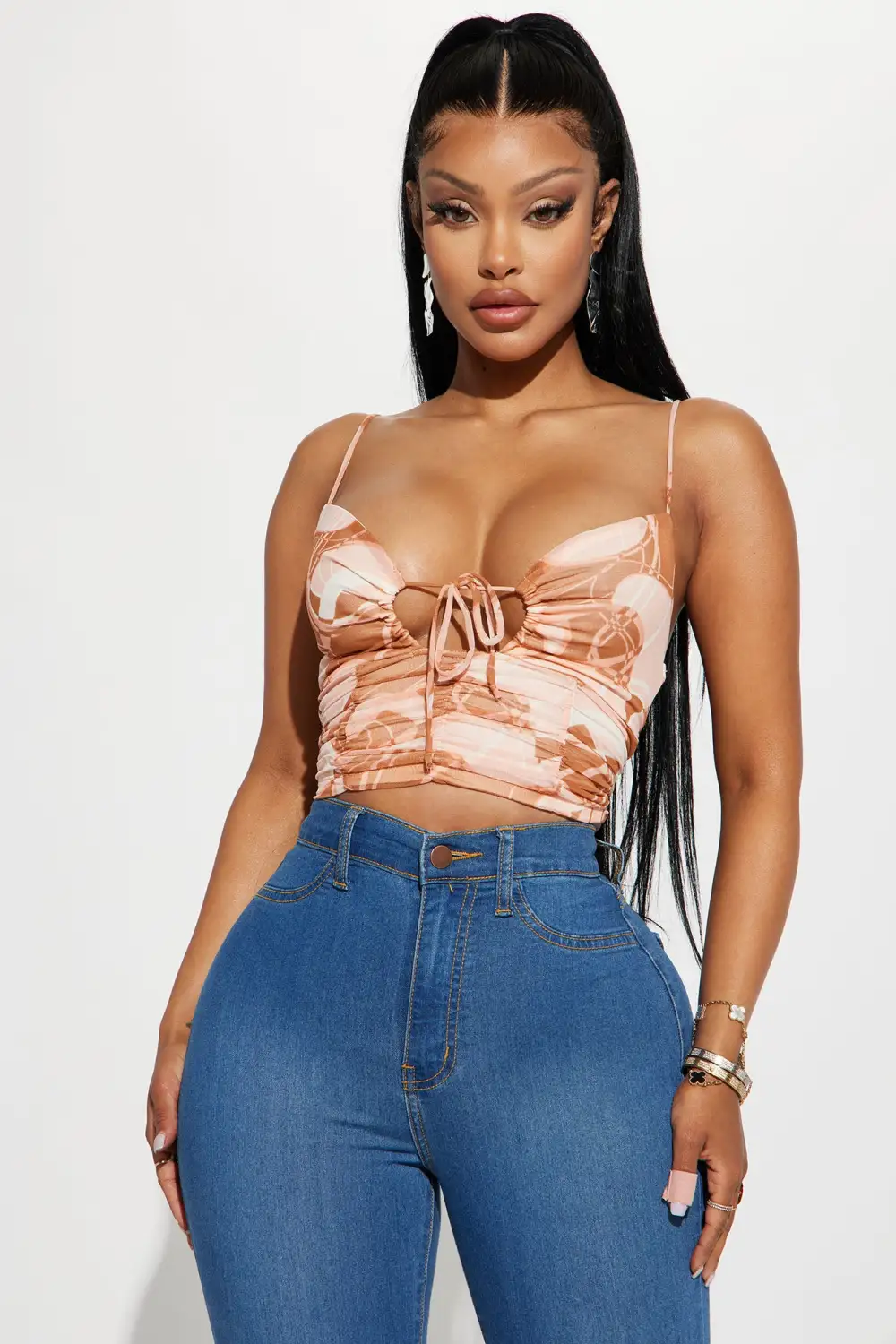 Helsey Mesh Top - Peach/combo