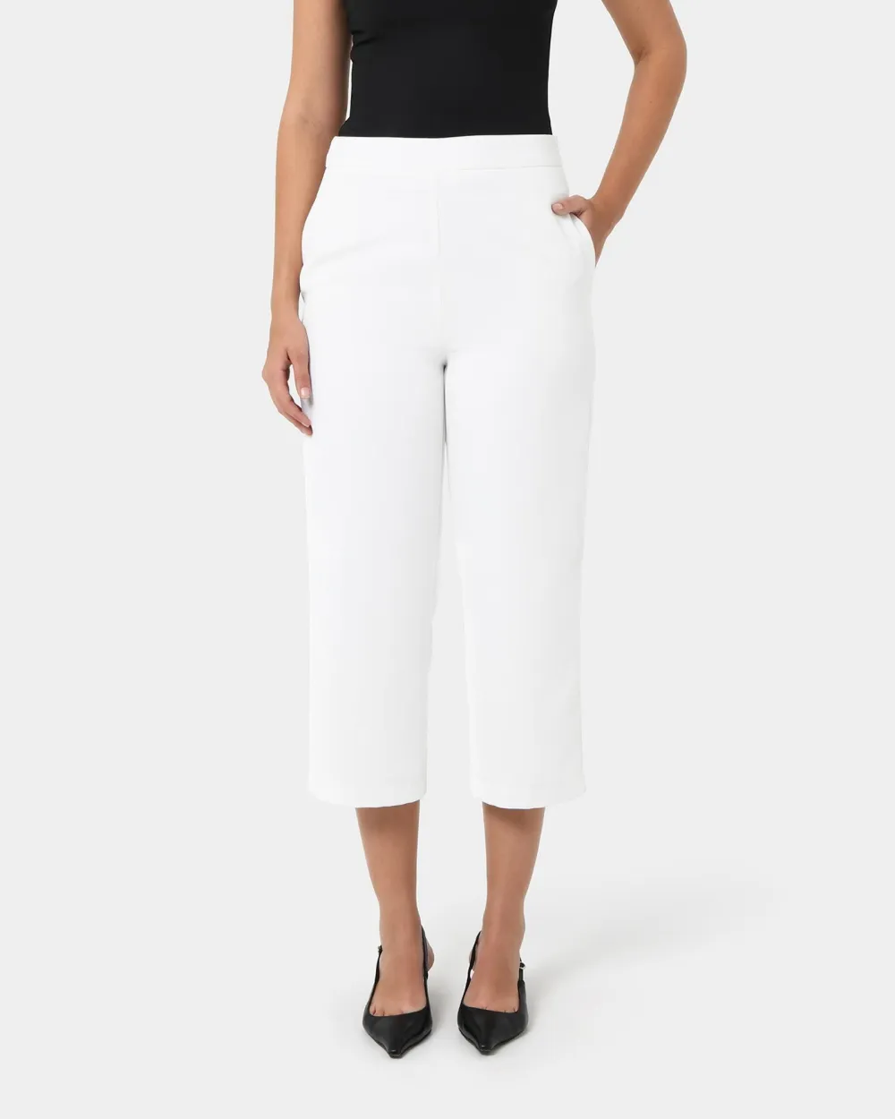 Straight Wide Leg High-Waist Culotte -Lvory