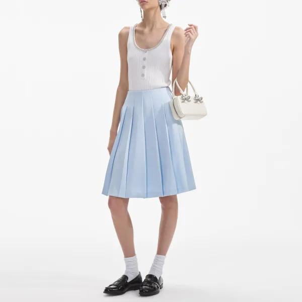 Blue Satin Midi Skirt