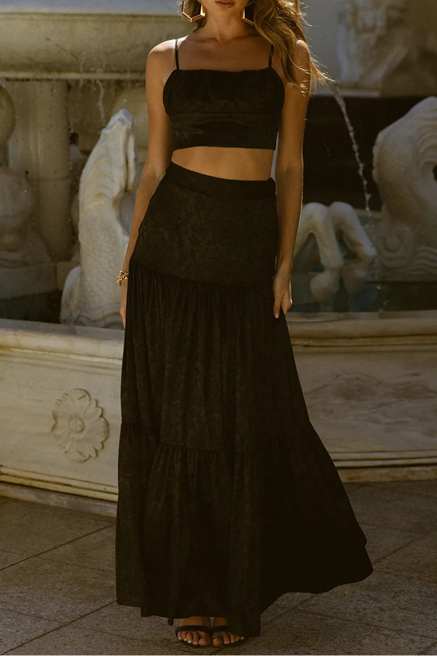 Black Retro Print High-End Camisole Top