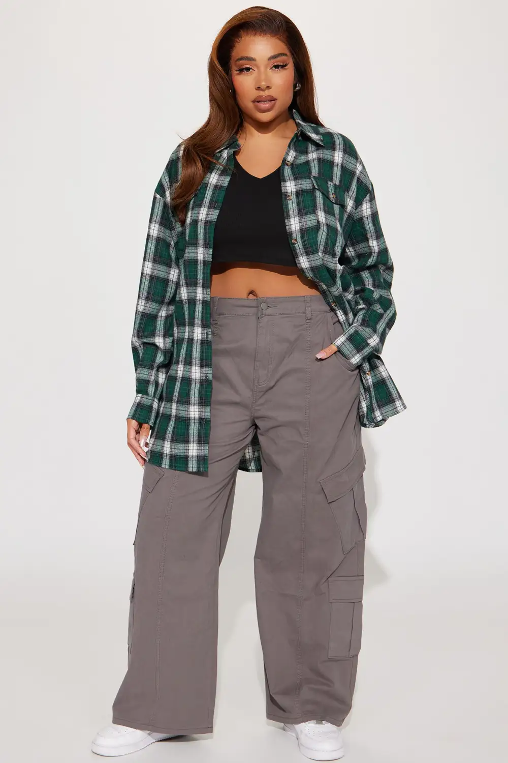 Pretty In Plaid Oversized Flannel Top - Green/combo