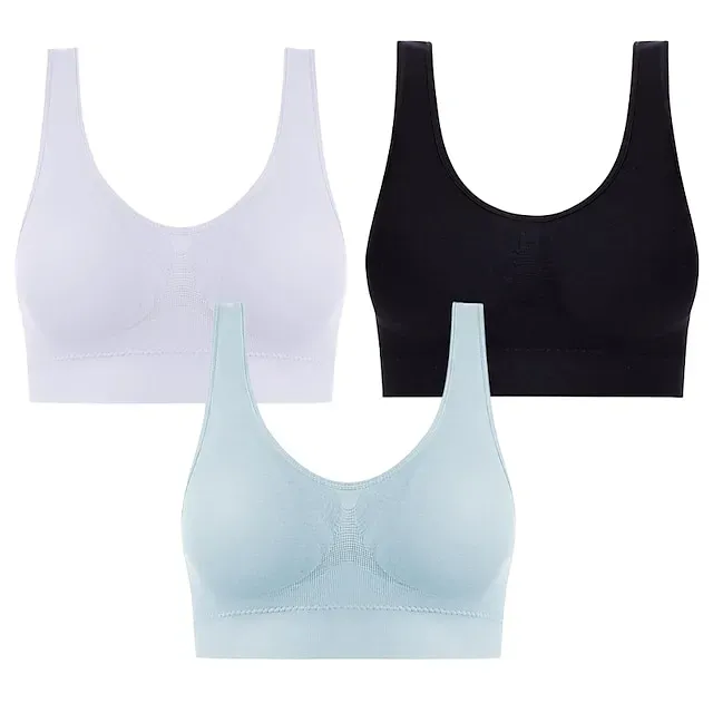 3 Packs Sports Bra for Women High Support with Removable Pad Wireless Yoga Fitness Gym Workout Bra Top Sport Activewear High Impact Breathable Comfortable Stretchy