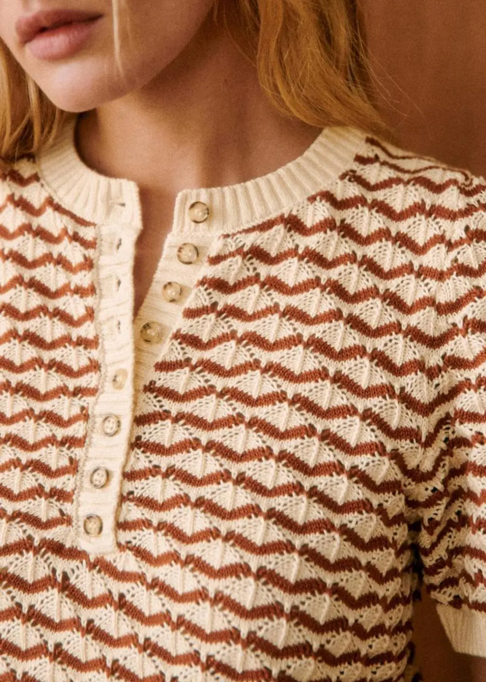 Striped Organic Cotton Short-Sleeved Sweater