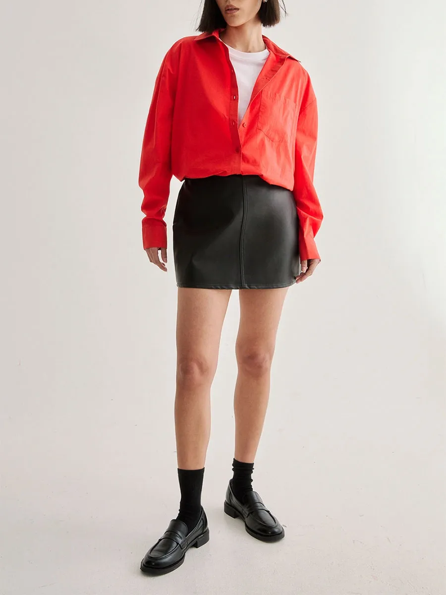 Women'S Stylish Red Oversized Collared Shirt