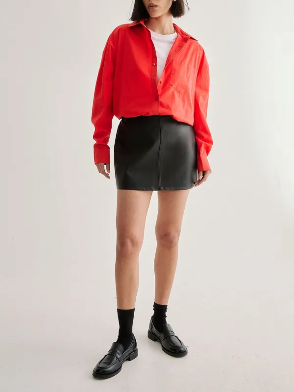 Women'S Stylish Red Oversized Collared Shirt