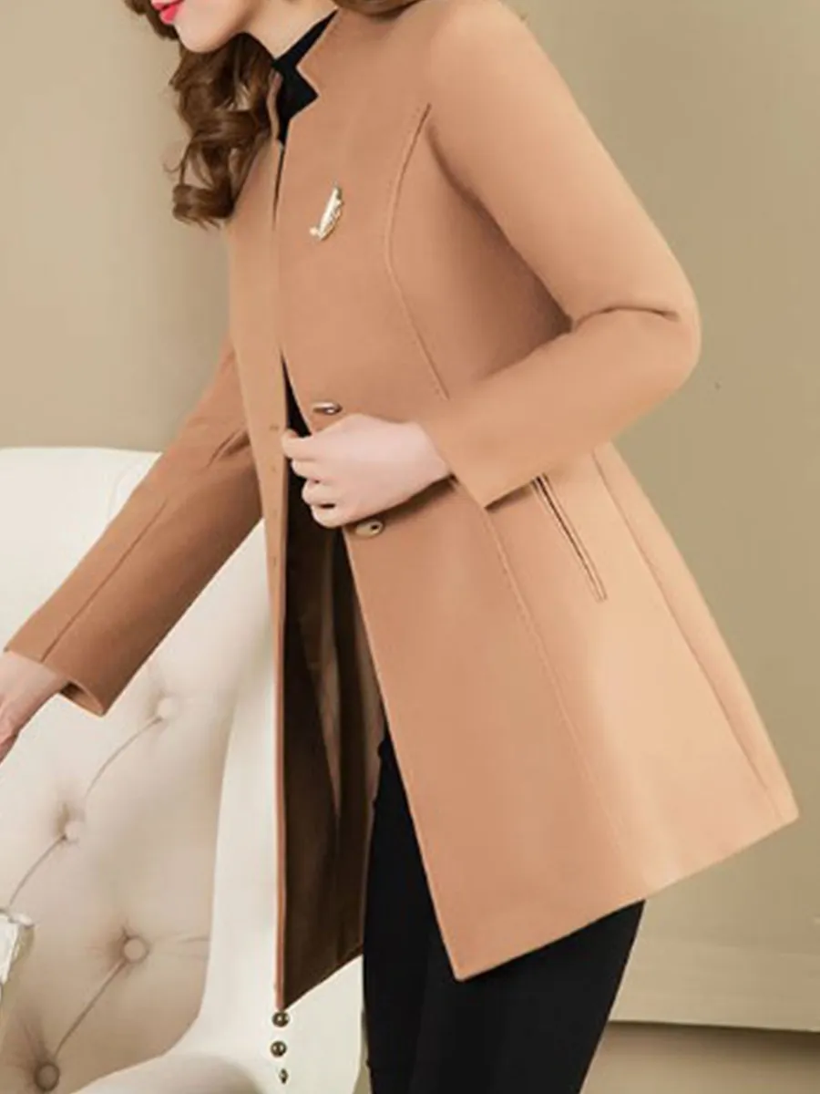Four Buttons Collarless Plain Coat