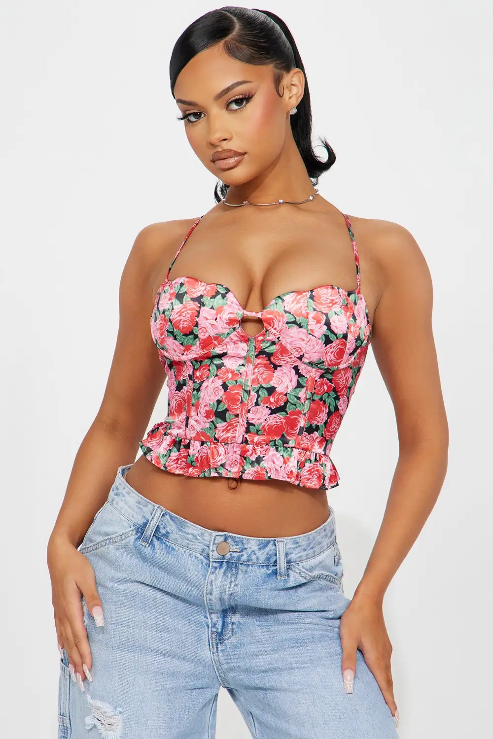 Perfect Date Floral Corset Top - Red/combo