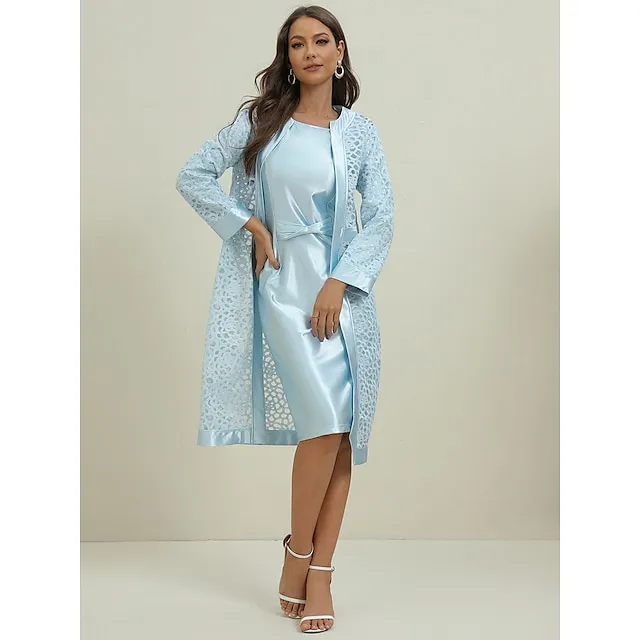 Women's Lace Dress Dress Set Midi Dress Purple Pink Yellow Light Blue Gray Long Sleeve Pure Color Lace Hollow Out Spring Fall Crew Neck Elegant Party Spring Dress