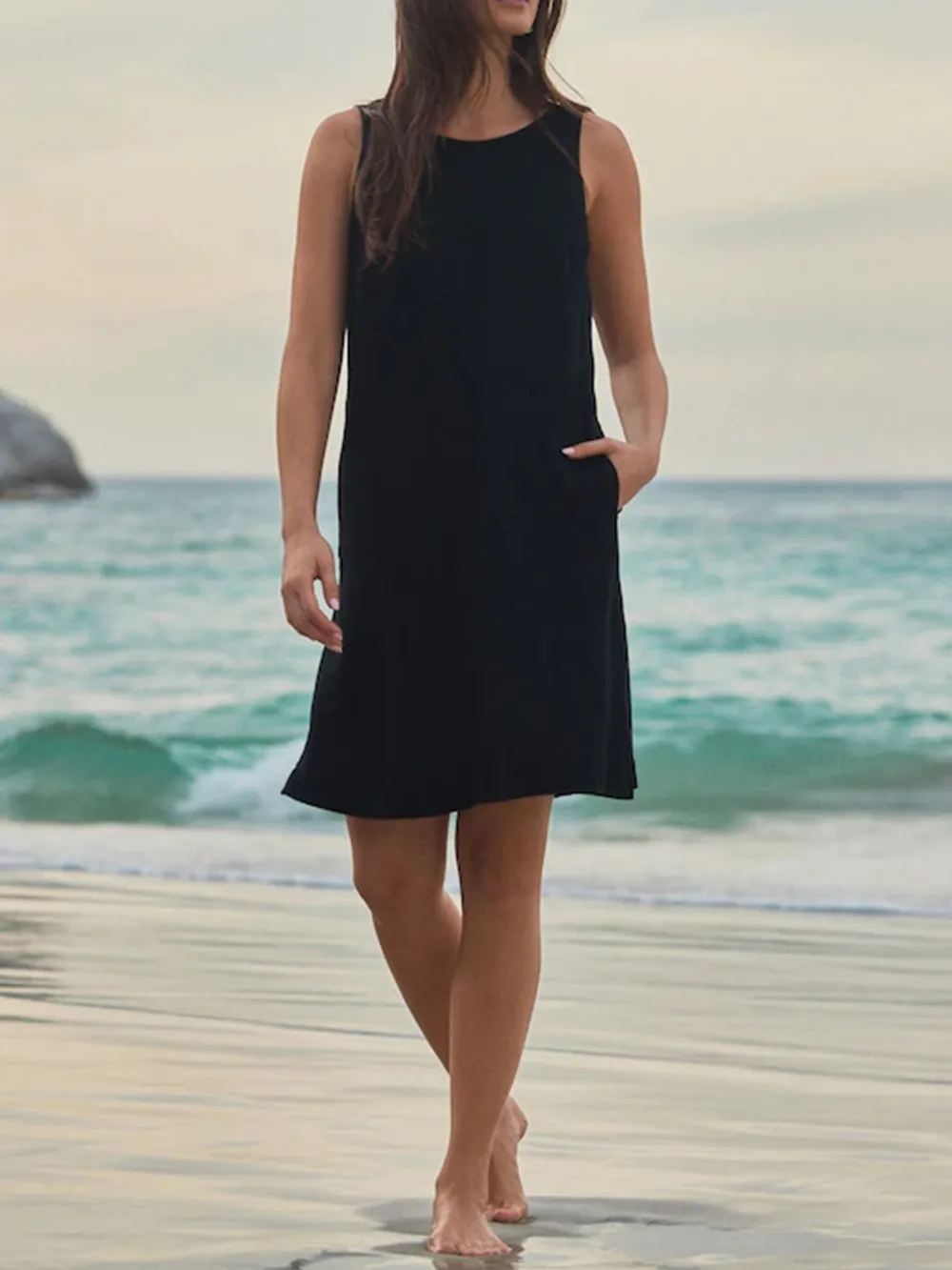 Daily Comfortable Linen Slim Dress T-Shirt Dress