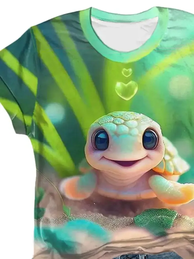 Vintage Cute Sea Turtle Print T-Shirt
