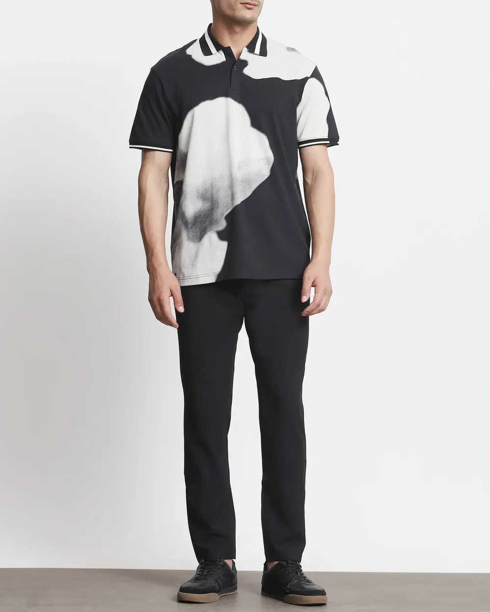 Daily Simple Soft  Black Floral Print Polo Shirt