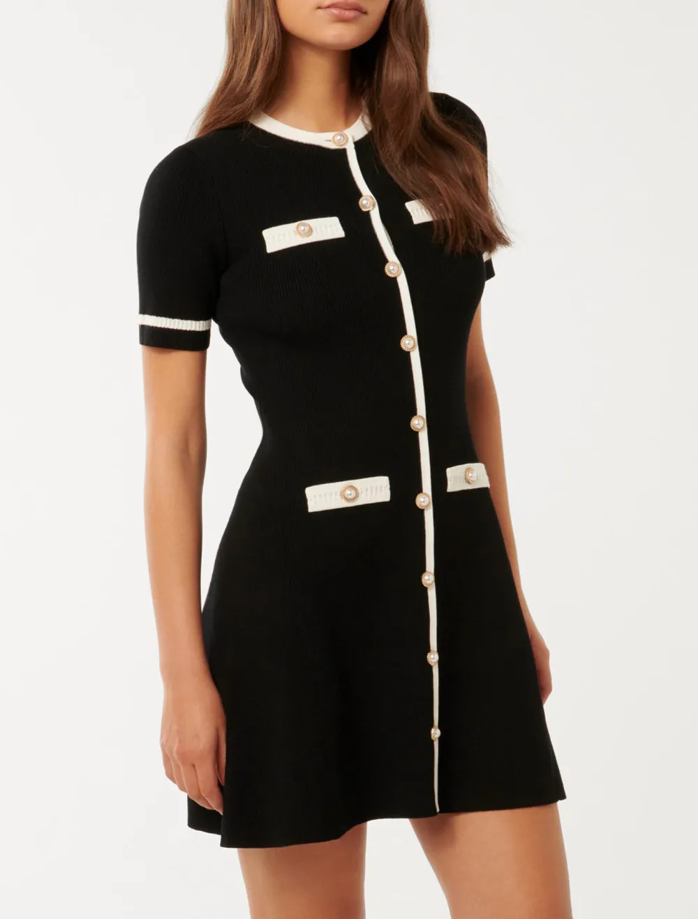 Contrast Knit Mini Dress