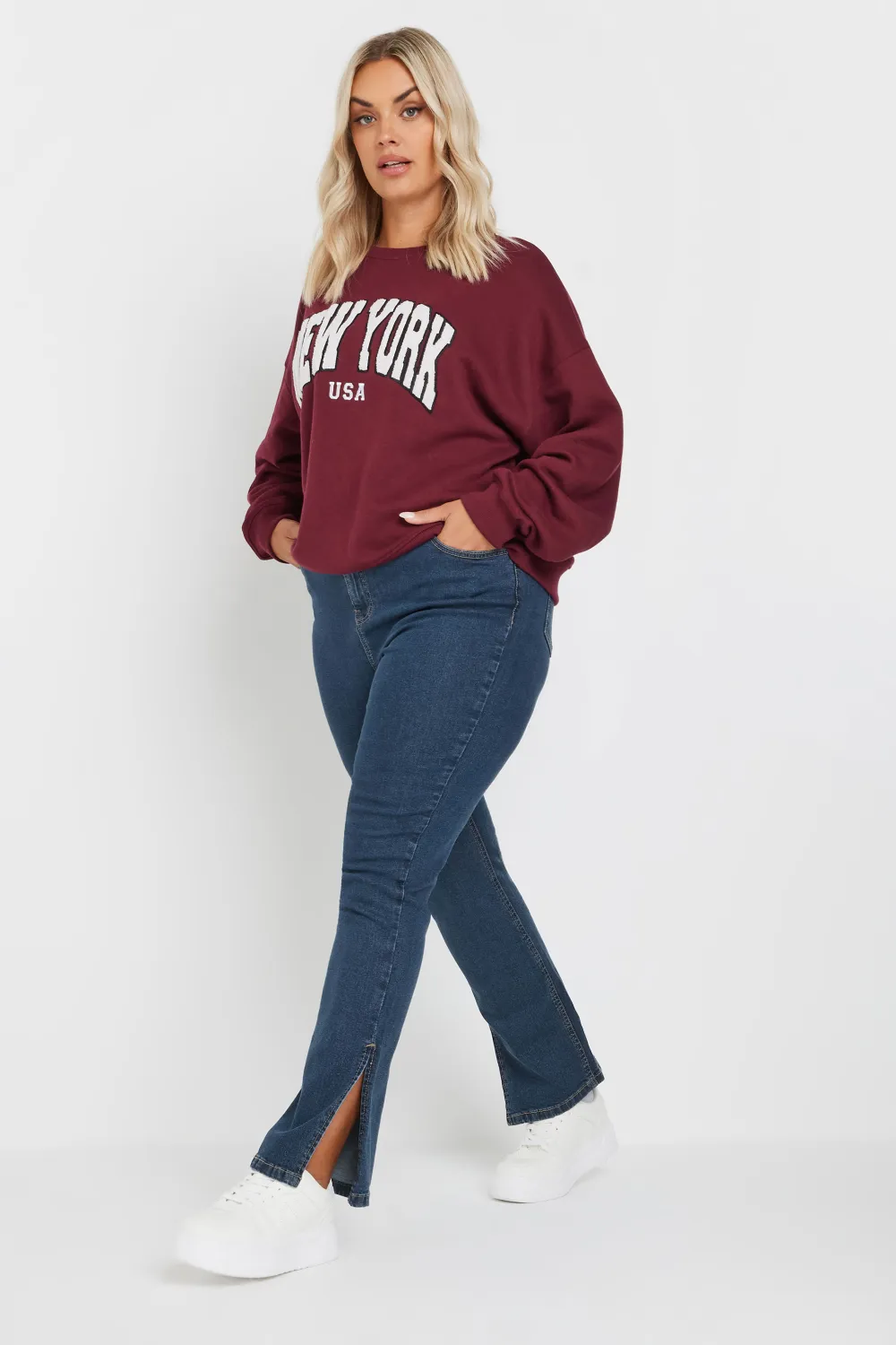 YOURS Curve Black Side Split Stretch Straight Leg Jeans