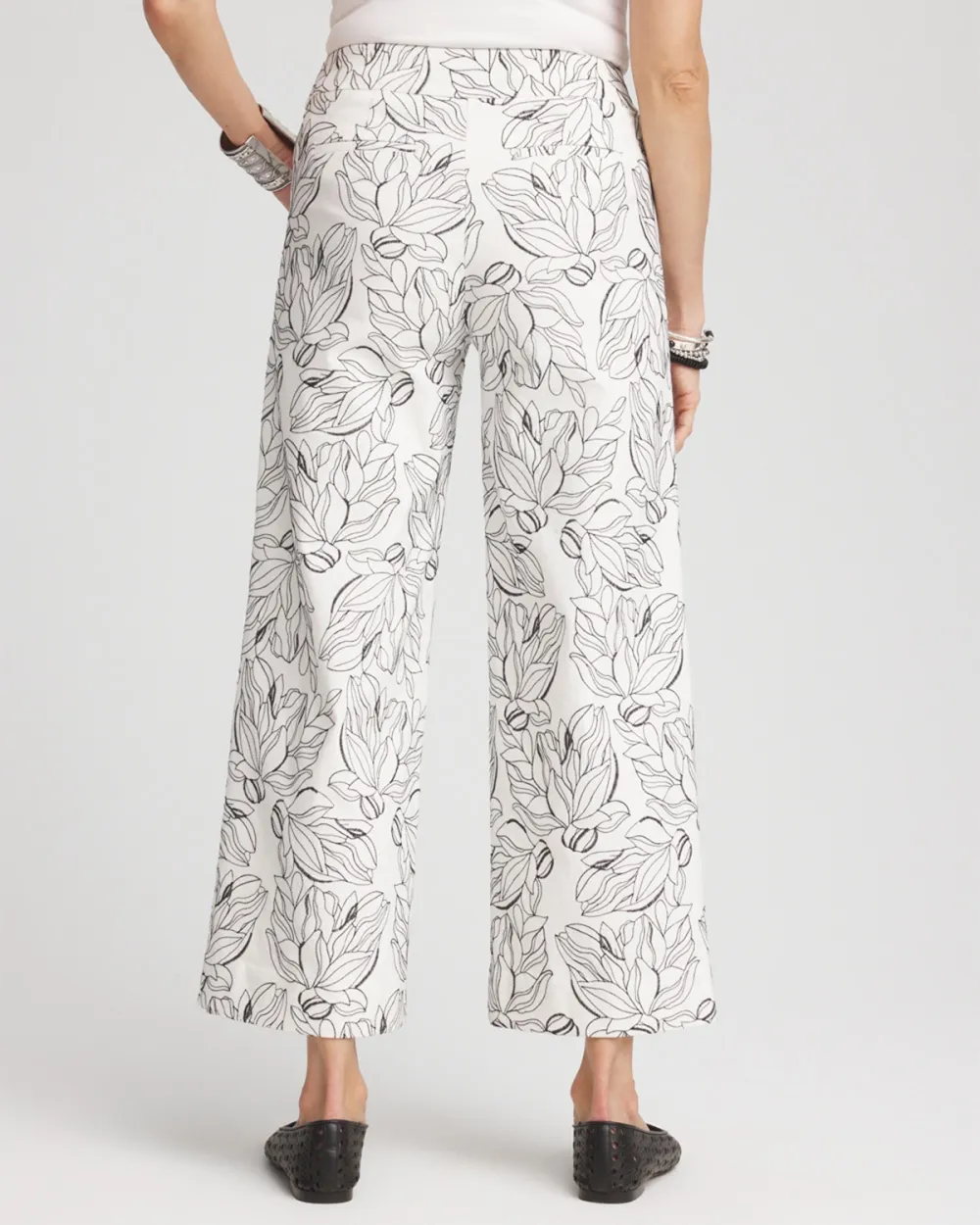 White Floral Print Wide Leg Trousers