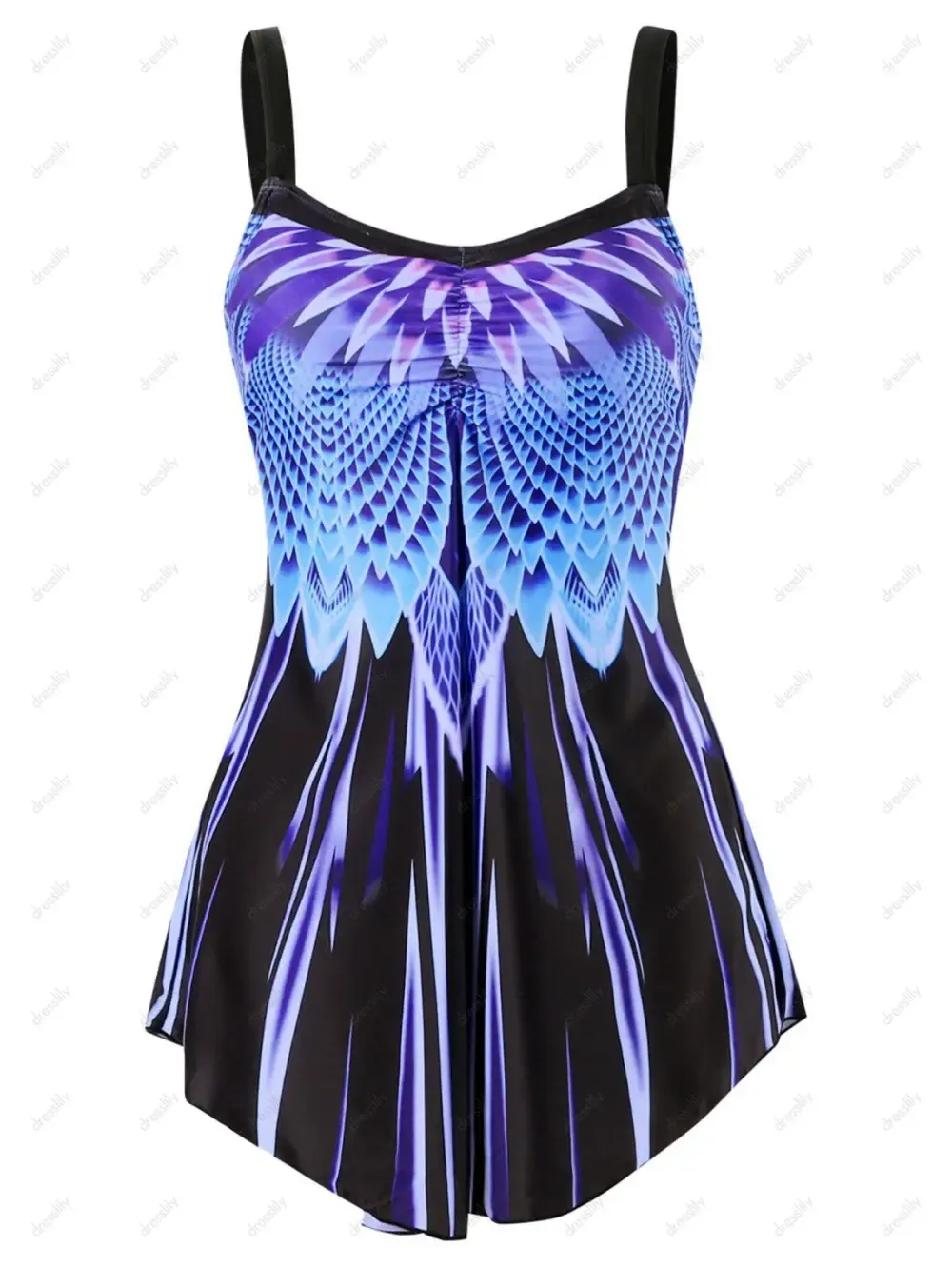 Modest Print Tankini Swimsuit Cheeky Skirted Swimwear Set