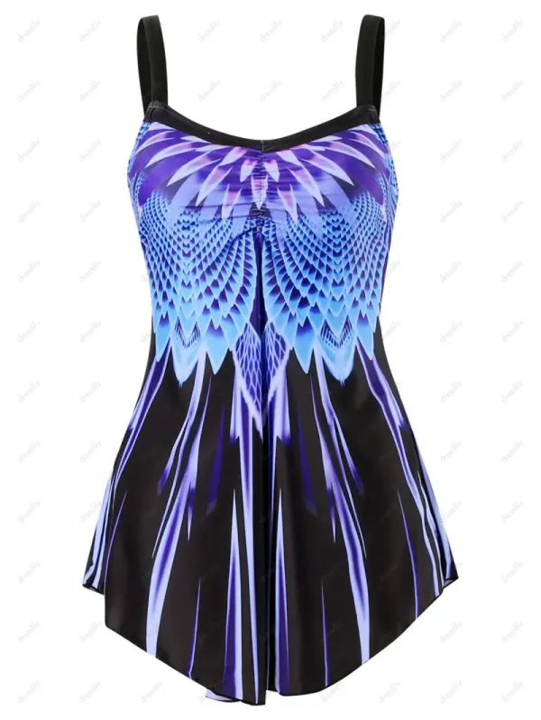 Modest Print Tankini Swimsuit Cheeky Skirted Swimwear Set