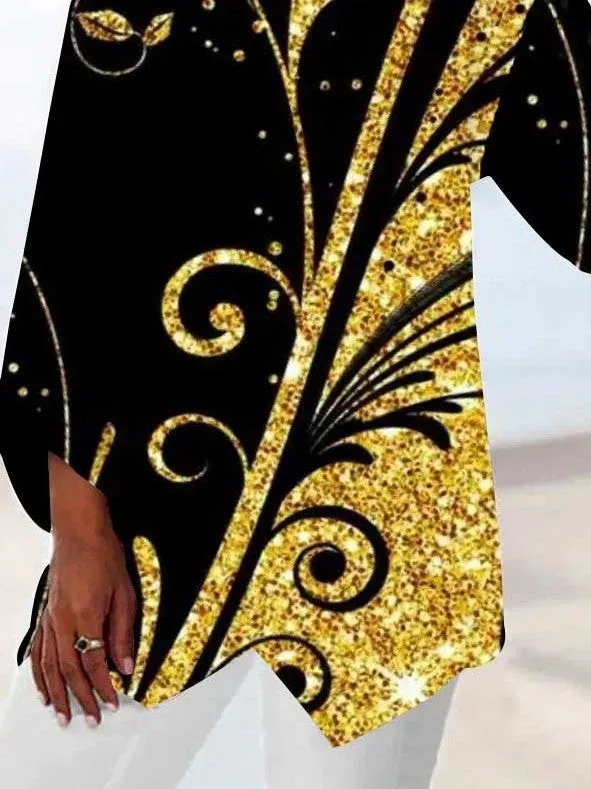 Women Asymmetrical 3/4 Sleeve V-neck Printed Graphic Top Dress