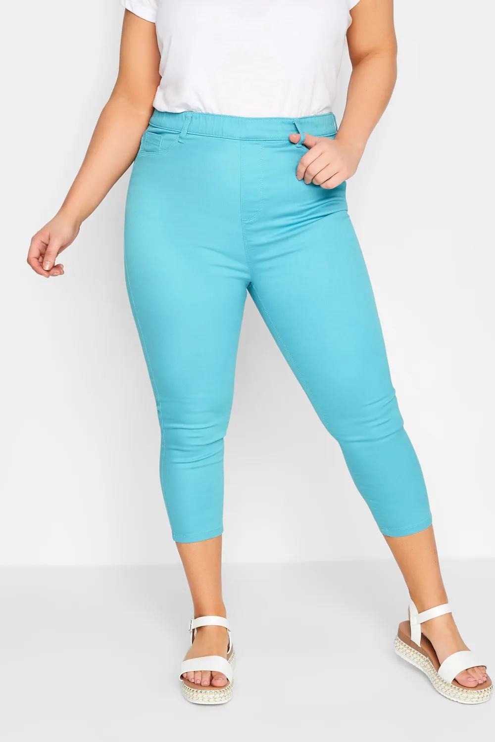 YOURS Curve Aqua Blue Cropped Stretch GRACE Jeggings