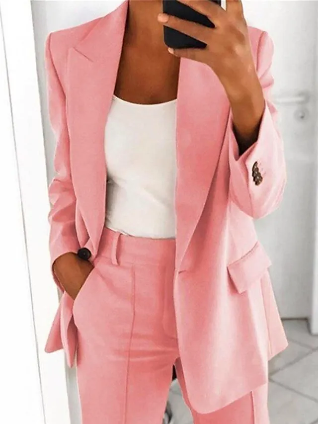 Women's Blazer Single Breasted Lapel Jacket Fall Formal Business Coat with Pockets Outerwear Long Sleeve Fall Black