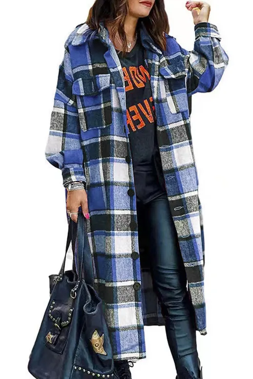 Classic Plaid breasted front pockets coat