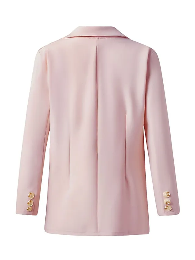 Women's Blazer Casual Jacket Office Work Casual Fall Spring Regular Coat Regular Fit Warm Casual Jacket Long Sleeve Solid Color Quilted Blue Pink Yellow