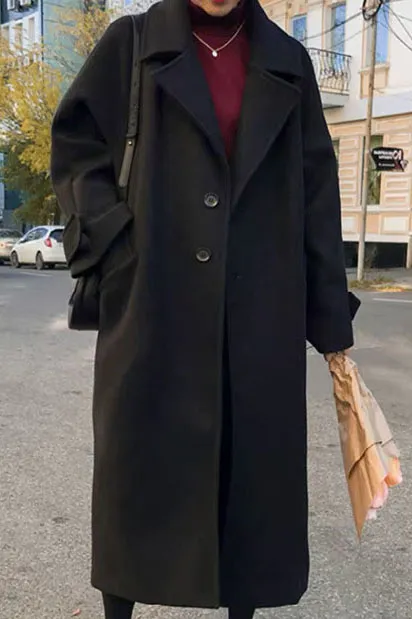 Hepburn Solid Faux Woolen Lapel Coat