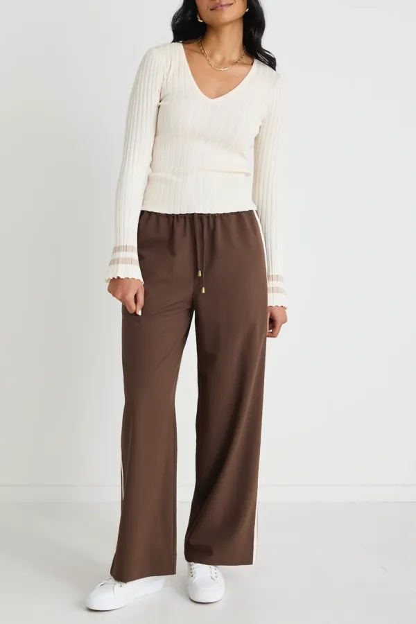 Brown Striped Track Long Pants