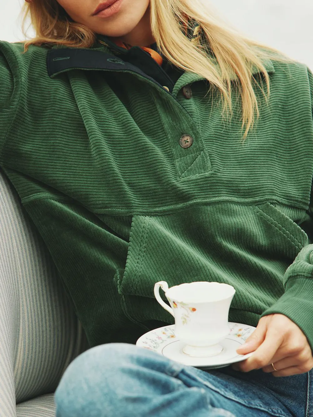 Green Casual Style Corduroy Sweatshirt