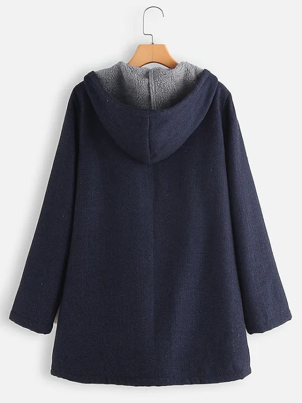 Women's Plus Size Curve Coat Hooded Coat Winter Fall Warm Mid-Length Short Chic Elegant Oversize Sport Vintage Zip Pocket Thick Coats Jacket Sweatshirt Parka Blouson