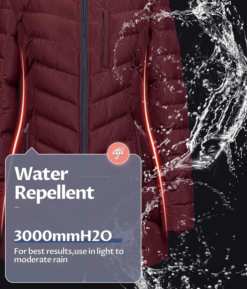 US Women's Winter Hooded Coat Waterproof Warm Long Puffer Jacket Parka