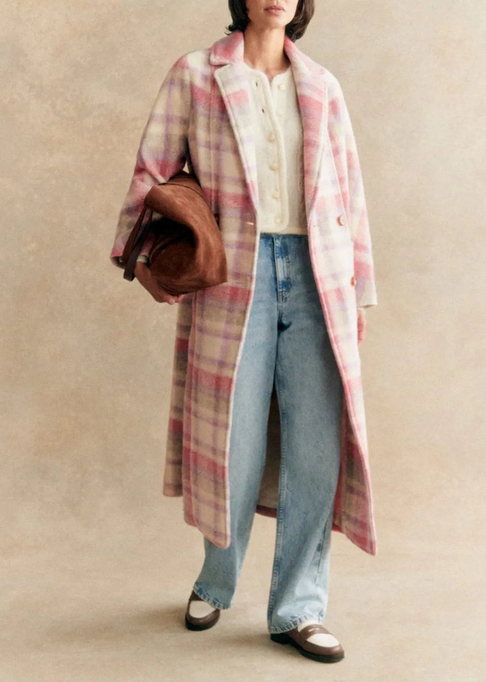 Loose Check Long Coat