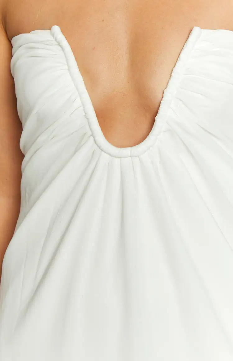 Deep V-Neck White Flowy Maxi Dress