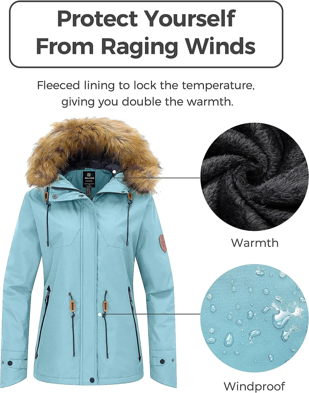 Women's Waterproof Ski Jacket Hooded Winter Snow Coat Mountain Snowboarding Jackets Insulated Fleece Parka