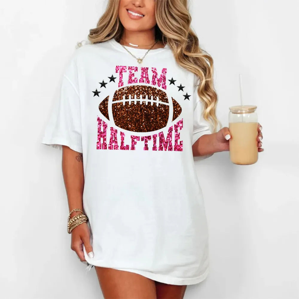 2 Women's Football Team Halftime Show Round Neck Short Sleeve Printed T-shirt