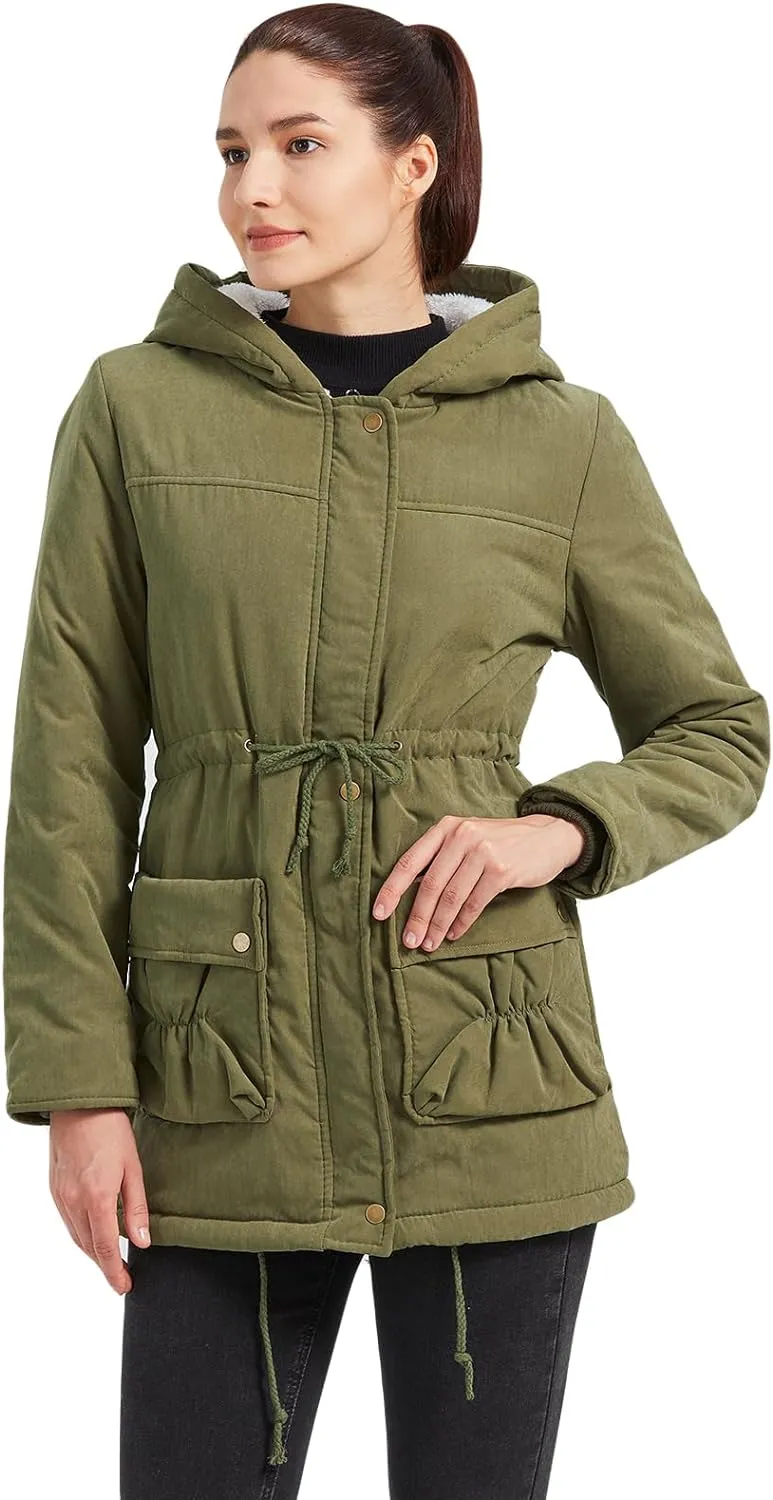 Women's Winter Mid Length Thick Warm Faux Lamb Wool Lined Jacket Coat