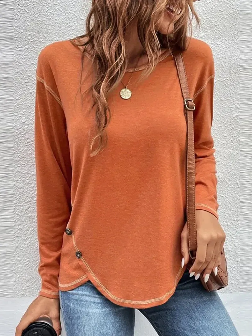 Women Long Sleeve Scoop Neck Casual T-Shirt