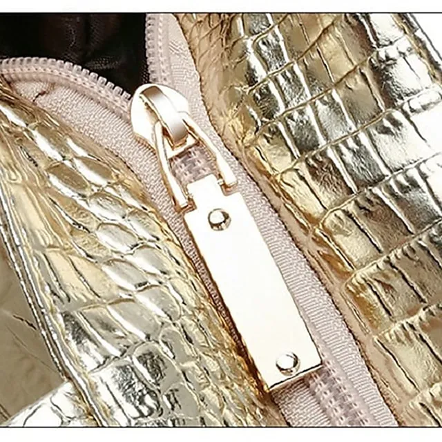 Women's Shoulder Bag Tote PU Leather Daily Embossed Solid Color Crocodile Silver Black Gold