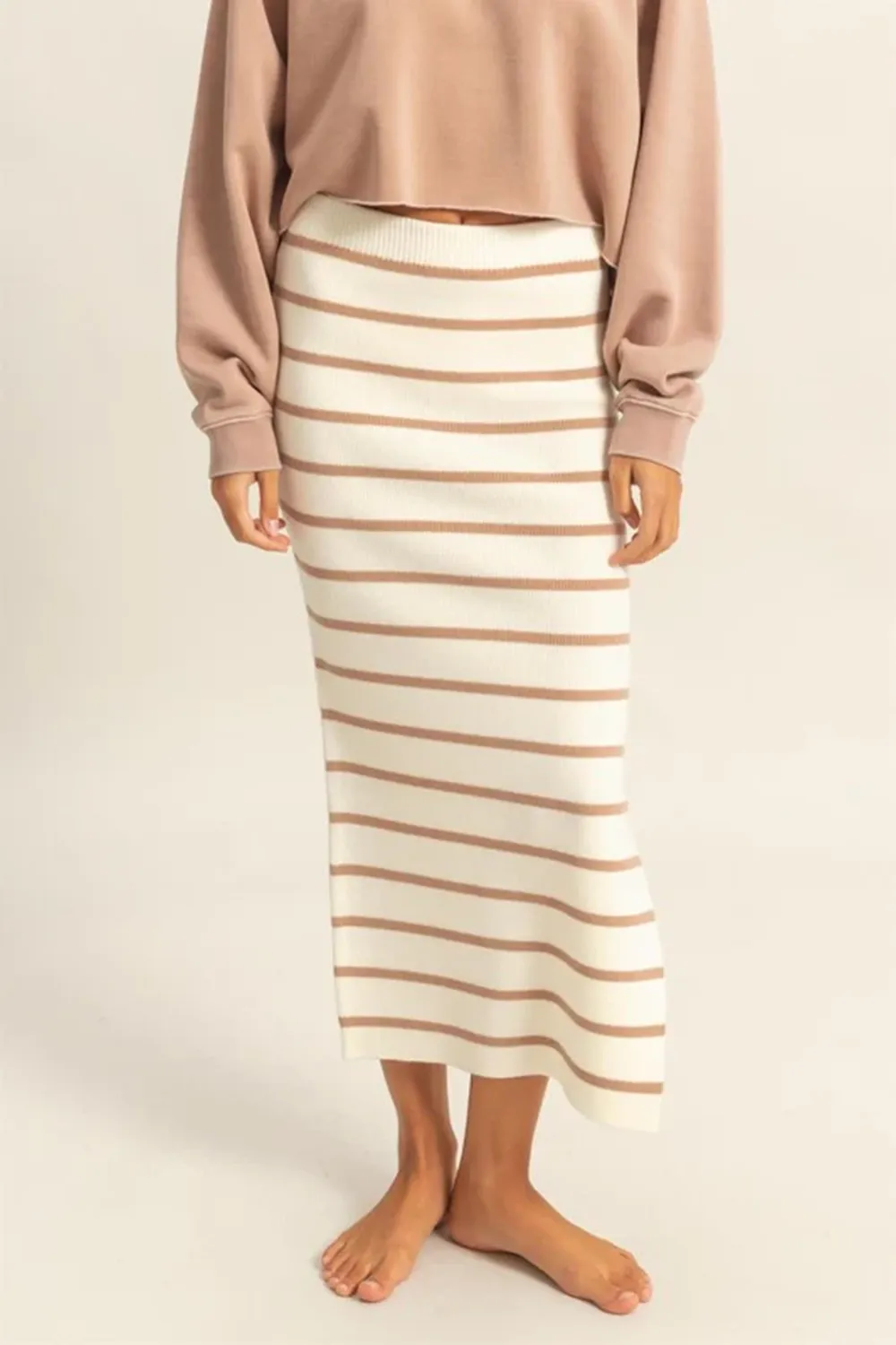 Classic Stripes Versatile Tan Sweater Skirts