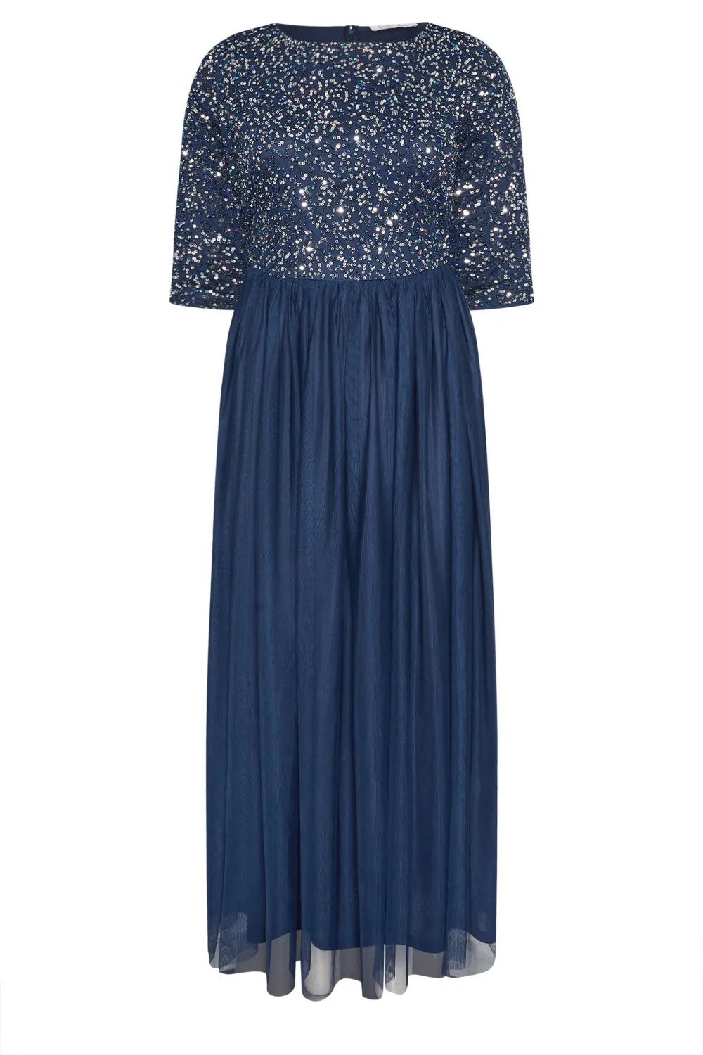 LUXE Curve Navy Blue Sequin Hand Embellished Maxi Dress