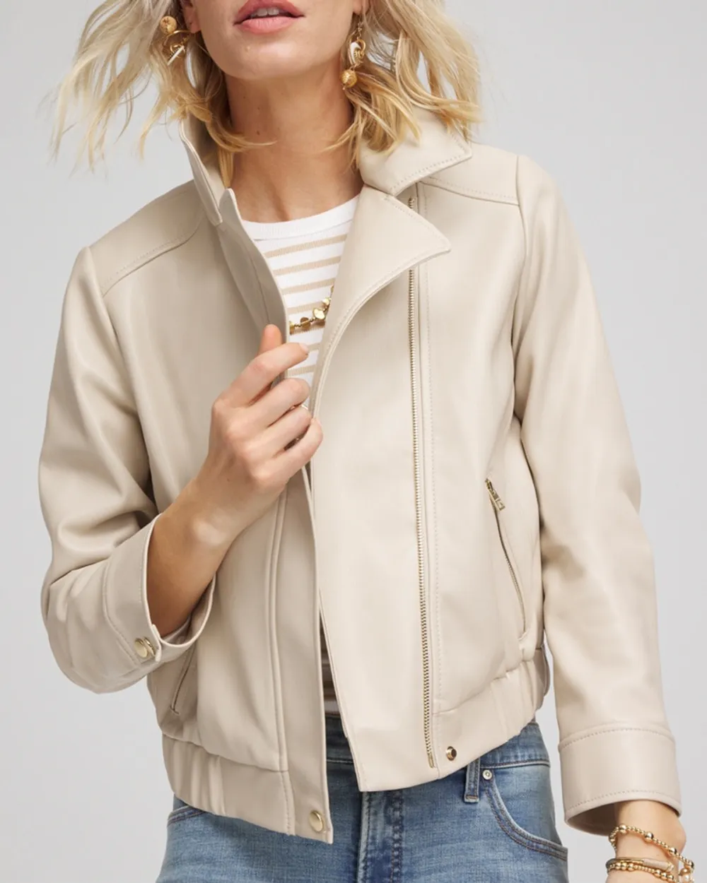 Beige Faux Leather Jacket