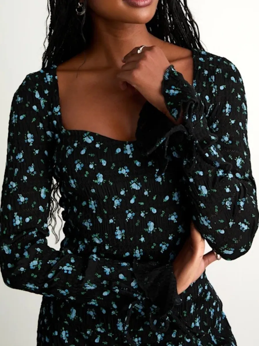 Floral Long Sleeve Mini Dresss