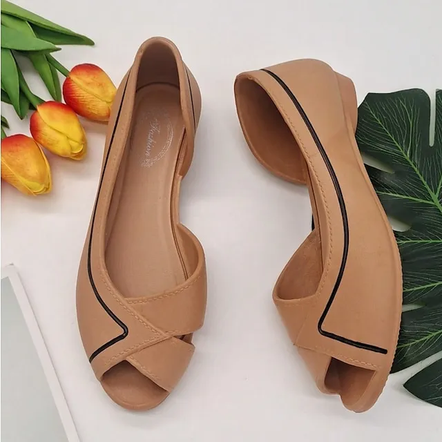 Women's Sandals Boho Bohemia Beach Daily Walking Summer Flat Heel Peep Toe Casual Comfort Minimalism EVA Loafer Striped Black White Brown