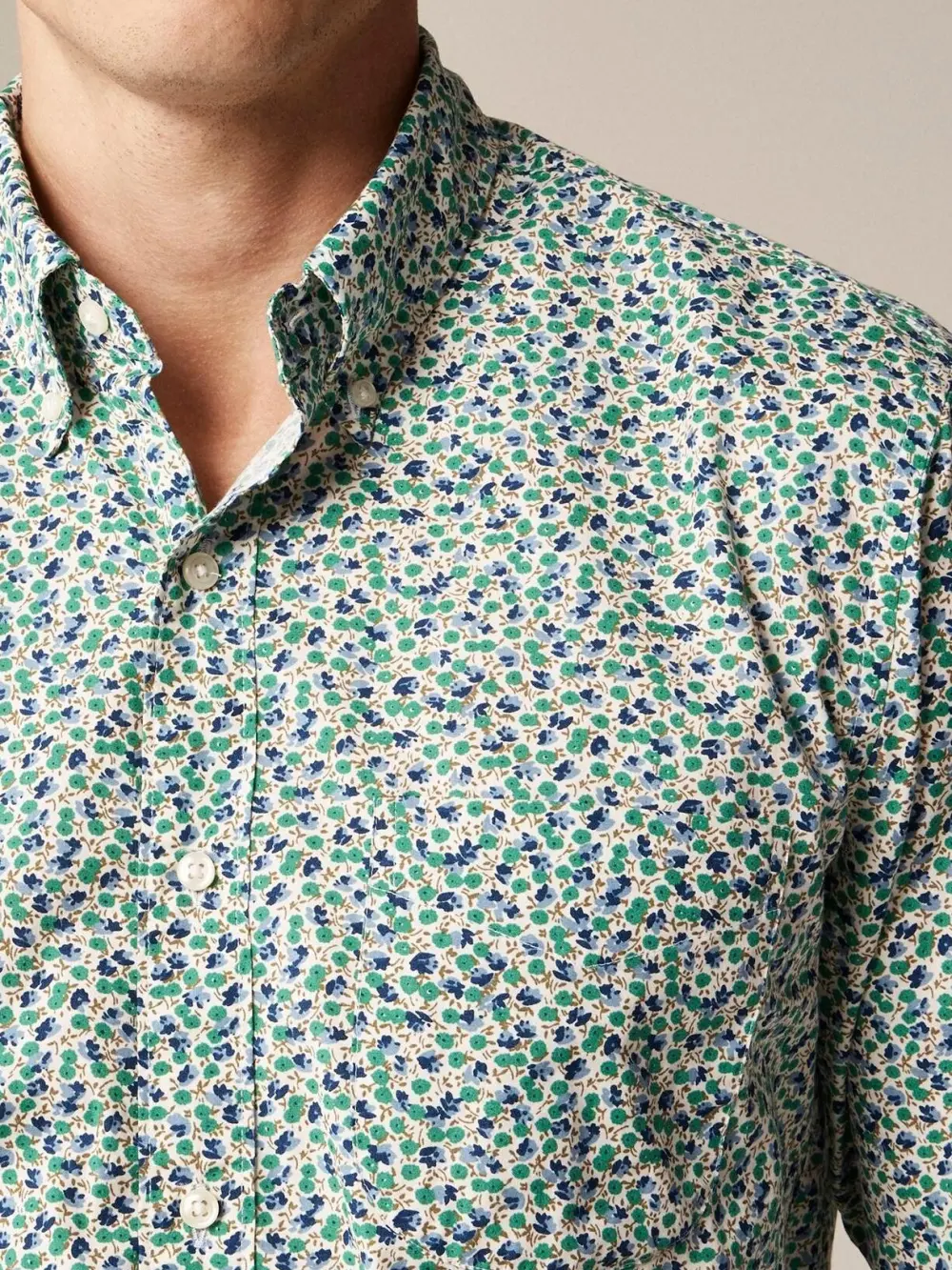 Light Green And White Floral Print Long Sleeve Shirt