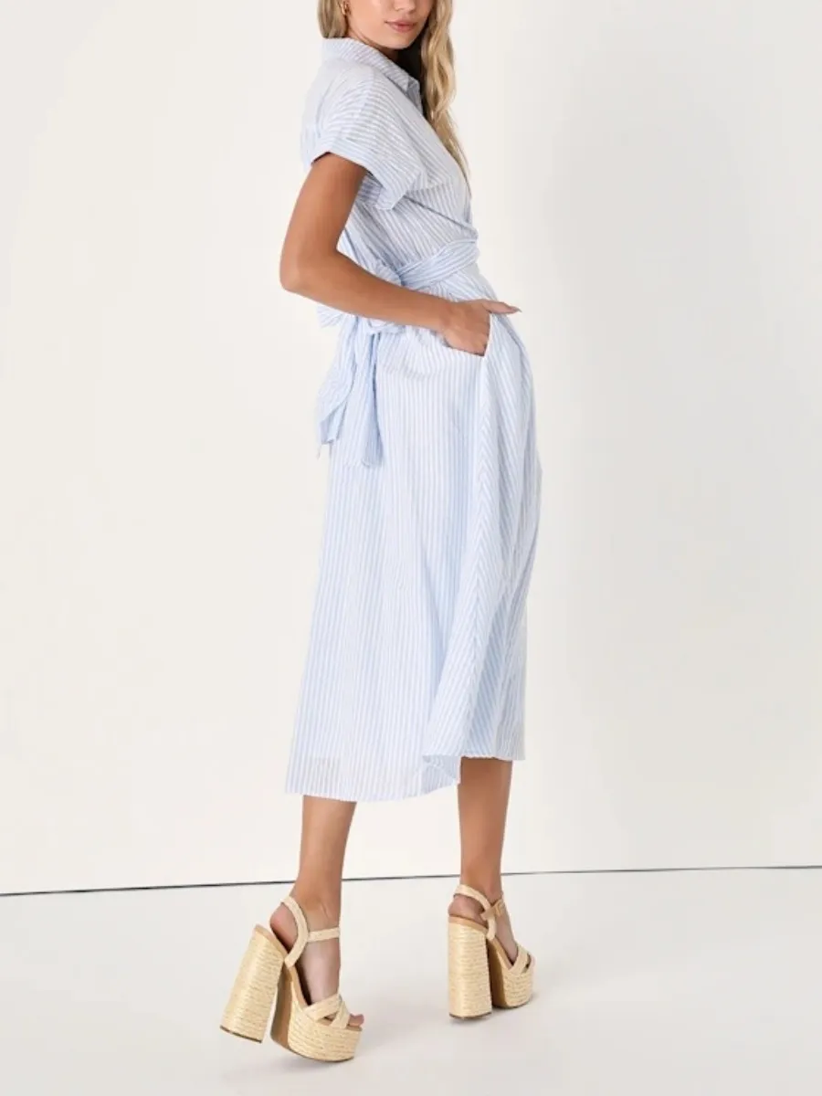 Striped Twist Front Midi Dress