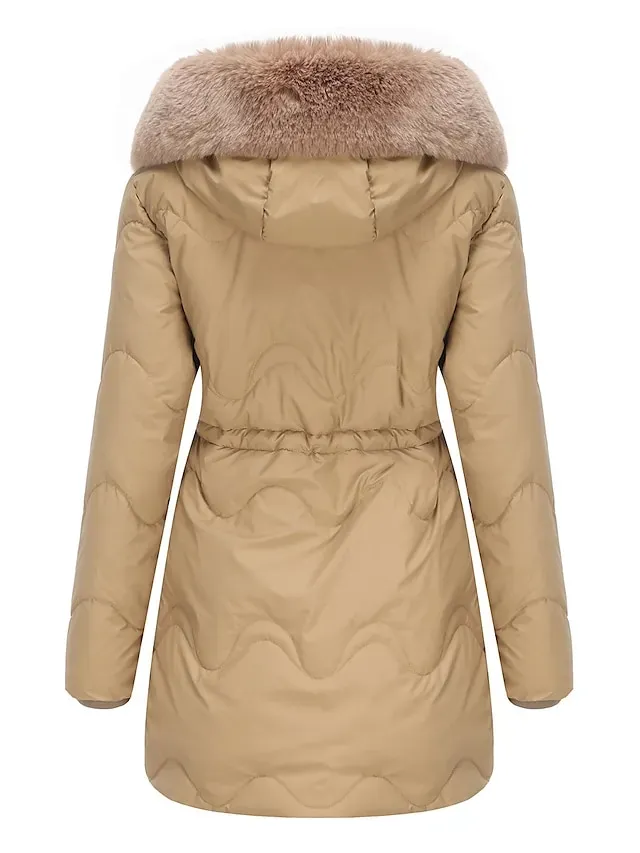 Women's Parka Puffer Jacket Winter Coat Zip up Hooded Coat with Fur Collar Drawstring Thermal Warm Heated Coat Removable Hood Fall Outerwear with Pockets Warm Classic Long Sleeve Light Blue Pink Black