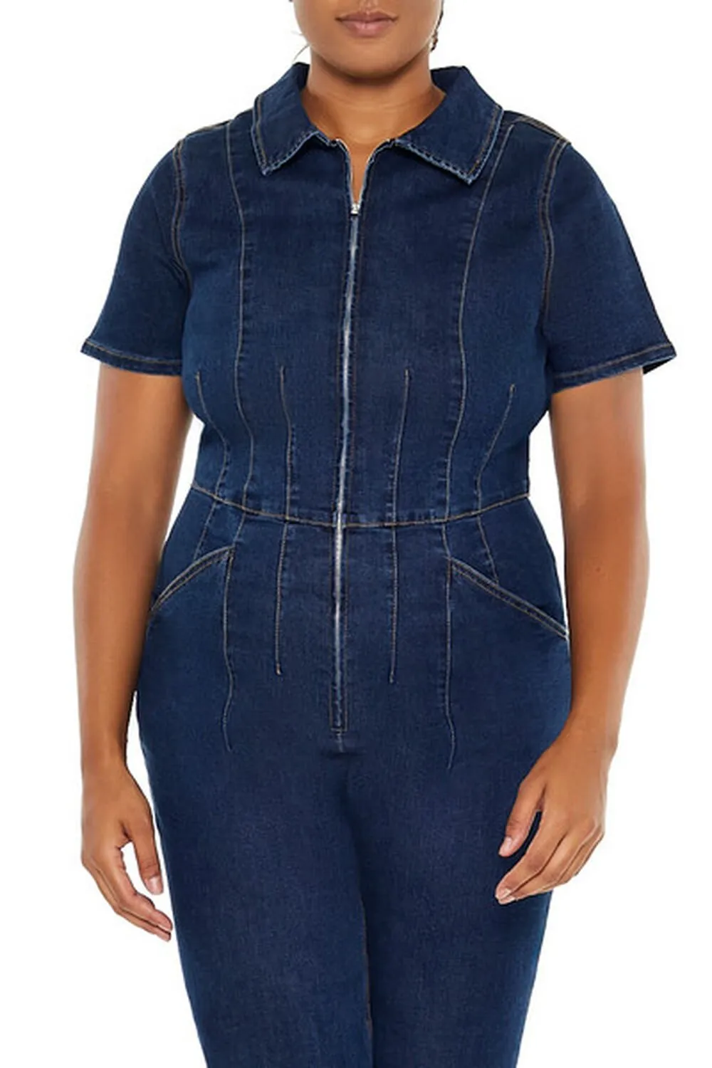Plus Size Denim Zip-Up Jumpsuit