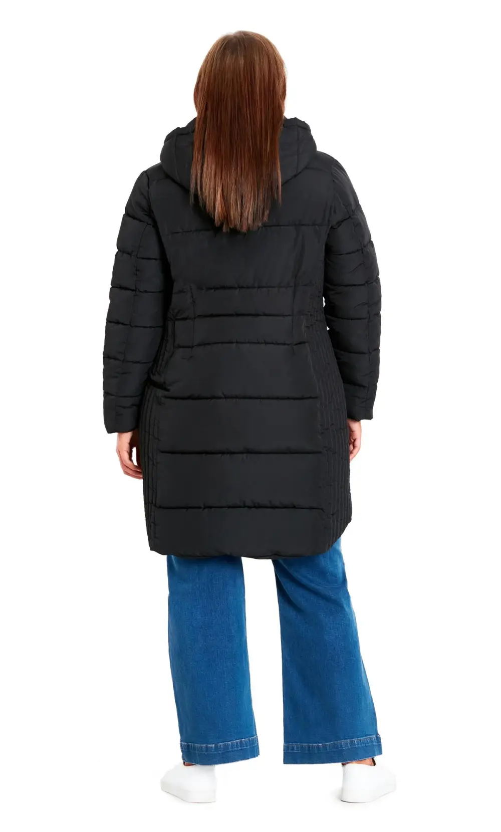 Evans Black Panelled Puffer Midi Coat